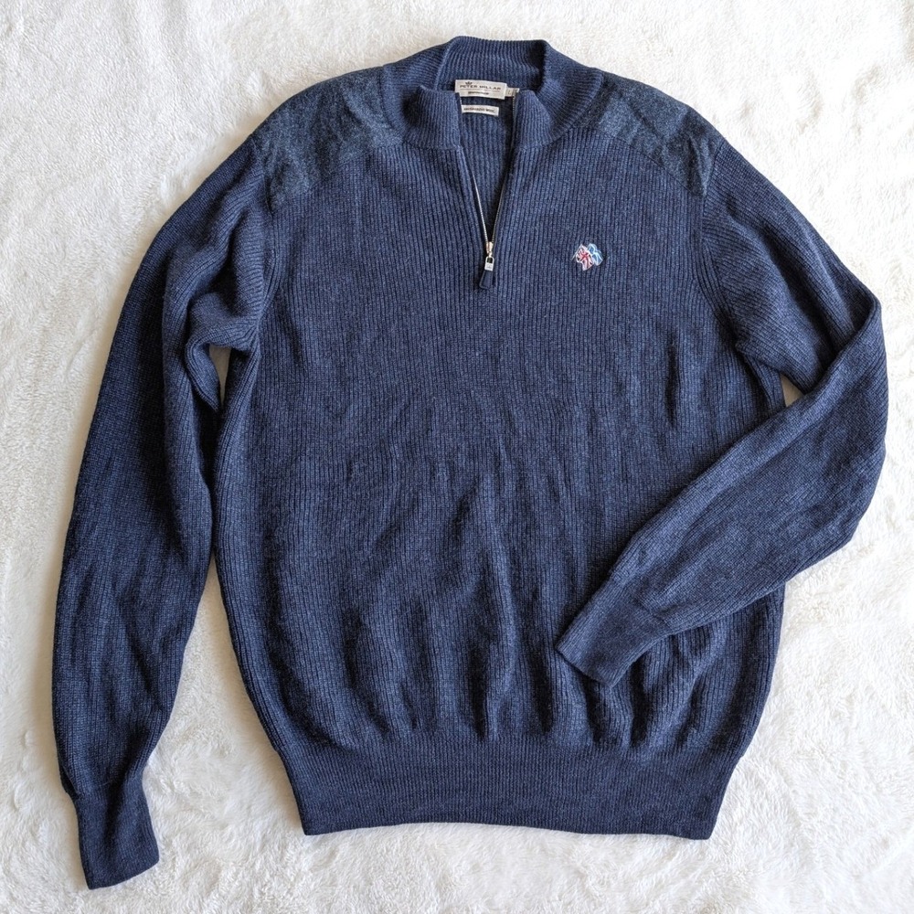 Peter Millar 100% Merino Wool 1/4 Zip Sweater Mens L Embroidered Logo